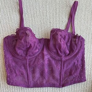 Gilligan O'Malley Bustier Top Womens 34C Pink Lace Corset Lingerie Intimates